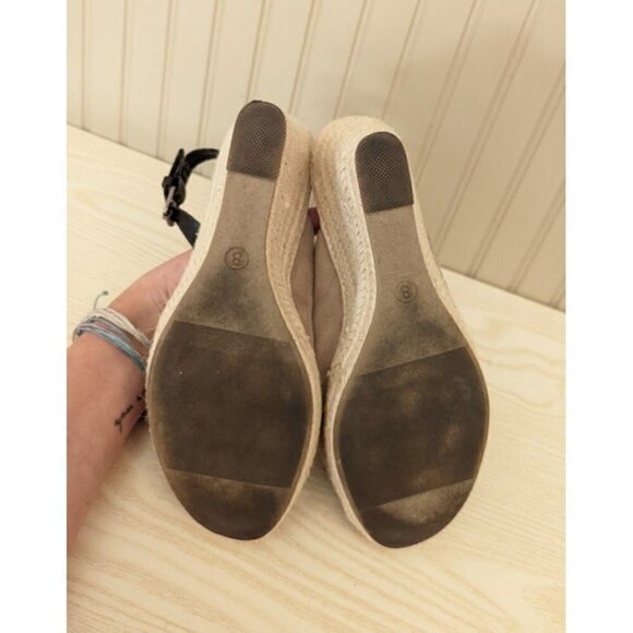 Dolcetta Taupe/Black Peep Toe Sling Back Espadrille Wedge Women's Size 8 - Picture 6 of 7